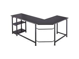 CO-Z 66 in. Large L-Shaped Computer Desk, Industrial Wood and Metal Sturdy Corner Desk with Shelves, for Home Office, Ebony CO-Z 66 in. Large L-Shaped Computer Desk, Industrial Wood and Metal Sturdy Corner Desk with Shelves, for Home Office, Ebony