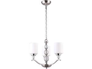 CO-Z 3 Light Brushed Nickel Chandelier, Contemporary Hanging Ceiling Light Fixture with Decorative K9 Crystal Ball and Satin Etched Cased Opal Glass Shade, Modern Chandelier Lighting for Dining Room CO-Z 3 Light Brushed Nickel Chandelier, Contemporary Hanging Ceiling Light Fixture with Decorative K9 Crystal Ball and Satin Etched Cased Opal Glass Shade, Modern Chandelier Lighting for Dining Room
