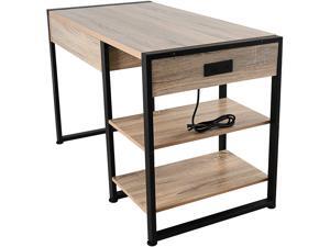 CO-Z 47" Industrial Computer Desk w Drawer, 3-Prong Outlet, 2 USB Ports, & Storage Shelves | Home Office Desk w Adjustable Shelving | Simple Modern Writing Table for Home Office & More, Light Maple CO-Z 47" Industrial Computer Desk w Drawer, 3-Prong Outlet, 2 USB Ports, & Storage Shelves | Home Office Desk w Adjustable Shelving | Simple Modern Writing Table for Home Office & More, Light Maple