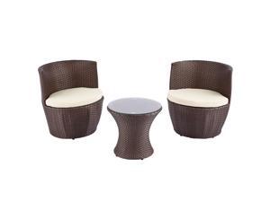 CO-Z 3 Piece Rattan Wicker Outdoor Patio Furniture Set with Glass Topped Table and Cushioned Chairs, Steel Framed, Beige & Deep Brown