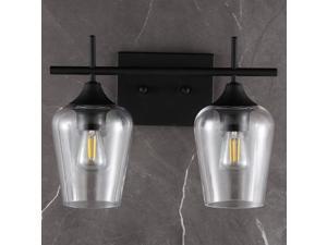 CO-Z 2-Light Vanity Light in Matt Black Finish, Vintage Farmhouse Mirror Lights with Clear Glass Shade, Modern Industrial Wall Sconce for Bathroom, Bedroom, Hallway, Makeup Dressing Table