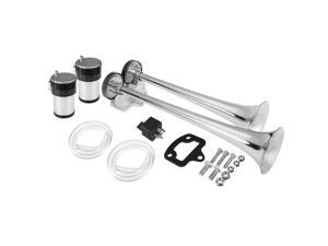 12V 118DB Air Horn Loud Dual Trumpet Air Pump Stainless Steel With Two Compressors For Boat Train Truck Car Silver 12V 118DB Air Horn Loud Dual Trumpet Air Pump Stainless Steel With Two Compressors For Boat Train Truck Car Silver