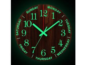12 Inch Luminous Wall Clock Wooden Silent Non-Ticking Clock With Night Light 12 Inch Luminous Wall Clock Wooden Silent Non-Ticking Clock With Night Light