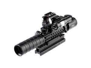 Pinty Rifle Scope 3-9x32 Rangefinder Illuminated Optics Red Green Reflex 4 Reticle Sight Green Dot Laser Sight with 14 Slots 1 inch High Riser Mount,45 Degree Mount Pinty Rifle Scope 3-9x32 Rangefinder Illuminated Optics Red Green Reflex 4 Reticle Sight Green Dot Laser Sight with 14 Slots 1 inch High Riser Mount,45 Degree Mount
