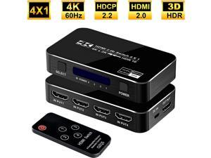 4K HDR HDMI Switch, 4 Ports 4K 60Hz HDMI 2.0 Switcher Selector with IR Wireless Remote, Supports UltraHD Dolby Vision, High Speed(Max to 18.5Gbps), HDR10, HDCP 2.2 & 3D