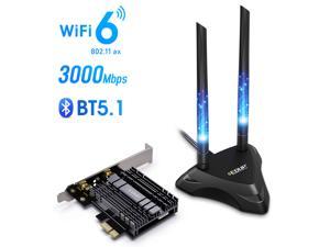 EDUP PCIe WiFi 6 Card for Desktop PC, 3000Mbps 802.11AX Dual Band Wireless Bluetooth 5.1 Adapter with Magnetic Antenna Base, MU-MIMO, OFDMA, Advanced Heat Sink Support Windows 10 64bit