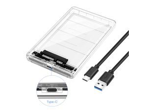 2.5' USB C External Hard Drive Enclosure, USB3.1 to SATA  Type C Portable Clear Hard Disk Case for 2.5 inch 7mm 9.5mm SATA HDD SSD, Support UASP SATA III, Max 4TB, Tool-Free Design