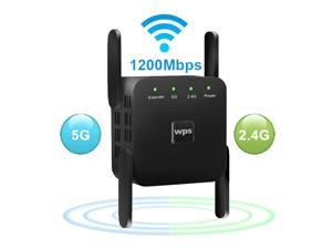 1200Mbps WiFi Range Extender WPS Easy Setup Extend WiFi Signal to Home Office 5ghz and 2.4ghz Dual Band WiFi Booster WiFi Repeater Wireless Signal 4 Antennas 360° Full Coverage 