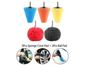 Norbi 5pc Car Polishing Pads for Wheel Hub Cleaning,   3x Buffing Shank Sponge Cone Polishing Metal Foam Pad, 2x Ball Pads