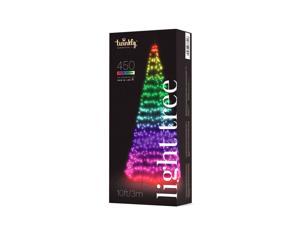 Twinkly Light Tree – App-Controlled Flag-Pole Christmas Tree with 450 RGB+W (16 Million Colors + Pure Warm White) LEDs. 10 ft / 3 m, Black. Outdoor Smart Christmas Lighting Decoration