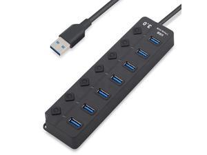 USB Hub 3.0, Hannord 7-Port USB Data Hub Splitter with One Smart Charging Port Individual On/Off Switches and Power LED, USB Extension for MacBook, Mac Pro/Mini and More