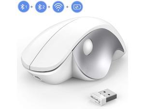 Bluetooth Mouse, Jelly Comb Rechargeable 2.4GHz Bluetooth Ergonomic Wireless Mouse (BT4.0+BT4.0+2.4G) Switch to 3 Devices for Mac OS MacBook Air Windows PC Android Tablet-(White and Silver)
