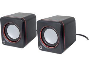 Manhattan USB Stereo Speaker System with 3.5 mm Audio Plugs to Connect to a Laptop, Notebook or Desktop Computer, Volume Controller, Black with Orange Highlights Manhattan USB Stereo Speaker System with 3.5 mm Audio Plugs to Connect to a Laptop, Notebook or Desktop Computer, Volume Controller, Black with Orange Highlights