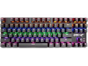 G300 LED Rainbow Backlit Mechanical Gaming Keyboard Small Metal Mechanical Gamers Keyboard 87 Key Computer USB Gaming Keyboard with Blue Switches for PC Gaming (Black)
