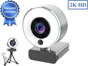 Webcam for PC, 2K HD Web Camera with Microphone and Ring Light, Wide Angle Web Cameras for Skype, Streaming, Teleconference, Video Chat, with Cover and Stand Webcam for PC, 2K HD Web Camera with Microphone and Ring Light, Wide Angle Web Cameras for Skype, Streaming, Teleconference, Video Chat, with Cover and Stand