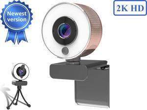 Webcam for PC, 2K HD Web Camera with Microphone and Ring Light, Wide Angle Web Cameras for Skype, Streaming, Teleconference, Video Chat, with Cover and Stand Webcam for PC, 2K HD Web Camera with Microphone and Ring Light, Wide Angle Web Cameras for Skype, Streaming, Teleconference, Video Chat, with Cover and Stand