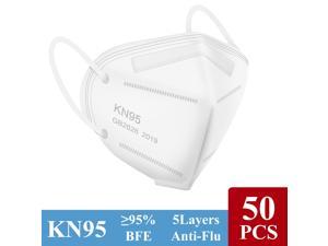 KN95 Disposable Face Mask 50 Pack - Miuphro 5-Ply Breathable Safety Masks Against PM2.5, Dispoasable Respirator Protection Mask for Men and Women White
