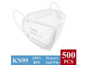 KN95 Disposable Face Mask 500 Pack - Miuphro 5-Ply Breathable Safety Masks Against PM2.5, Dispoasable Respirator Protection Mask for Men and Women White