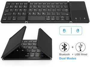 Foldable Bluetooth Keyboard, Jelly Comb Dual Mode Bluetooth & USB Wired Rechargable Portable Mini BT Wireless Keyboard with Touchpad Mouse for Android, Windows, PC, Tablet-Black