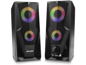 Computer Speakers 10W RGB Gaming PC Speaker with Enhanced Stereo Colorful LED Light, Dual-Channel Multimedia USB Powered Gaming Speakers for PC Desktop Laptop Tablet Smartphones.