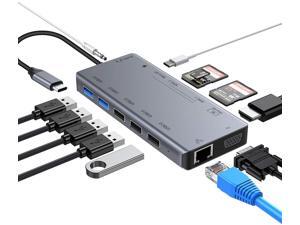 USB C Hub, 13-in-1 Laptop Docking Station, Dual Display Type C Adapter with 4K HDMI, VGA, 87W PD, Ethernet, 2 SD & TF Card Reader, Audio, 5 USB Ports for MacBook/Pro/Air, Type C Laptops USB C Hub, 13-in-1 Laptop Docking Station, Dual Display Type C Adapter with 4K HDMI, VGA, 87W PD, Ethernet, 2 SD & TF Card Reader, Audio, 5 USB Ports for MacBook/Pro/Air, Type C Laptops