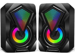 Computer Speakers X2 Wired PC Speaker 2.0 USB Gaming Powered Stereo Mini Multimedia Volume Control with RGB Lights 3.5mm Aux Input for Phone Tablets Desktop Laptop