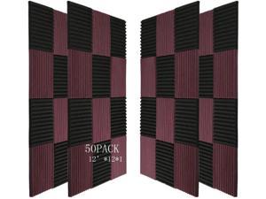 Soundproof Foam Panels Square  Professional 12x12x1 Inch Acoustic Tiles | Wall Noise Canceling Dampening Absorbing Barrier Padding | Studio Ceiling Bedroom, Flameproof Non-Stick,50 Pack Black Coffee