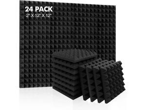 24 Pack Acoustic Panels, 12 x 12 x 2 Inches Sound Proof Foam Panels for Walls, Acoustic Foam Panels, Soundproof Wall Panels, Flame Retardant Sound Panels (12X12X2 inches, black-24pack)