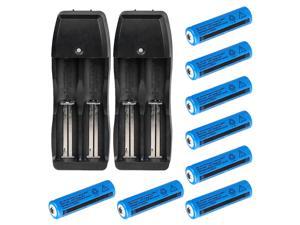 8PCS Blue 3000mAh 18650 Battery Li-ion 3.7V Rechargeable Batteries for Flashlight Laser Camera Headlight + 2PCS Dual Charger