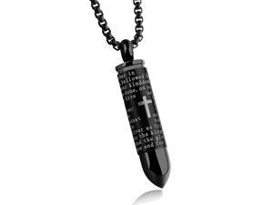 Lord's Prayer Bible Verse Cross Bullet Pendant Memorial Keepsake Cremation Urn Ashes Necklace Men Women Stainless Steel Jewelry memorialize your loved one forever,English Version Scripture,Black