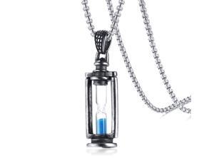 Men Stainless Steel Retro Hourglass Pendant Necklace,Ancient Silver Men Stainless Steel Retro Hourglass Pendant Necklace,Ancient Silver
