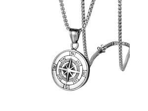 Compass Necklace Medal Pendant Nautical Graduation Gift Outdoor Hiking Jewelry Mens Womens Stainless Steel Coin Charm