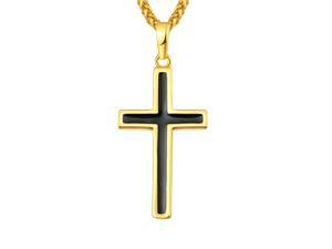 Gold Plated Christian Cross Necklace Men Women Catholic Church Prayer Baptismal Jewelry