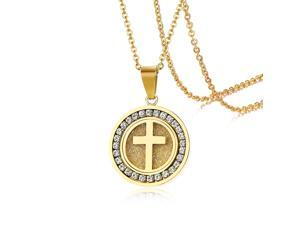 Cubic Zircon Gold Plated Cross Coin Necklace Catholic Christian Church Baptismal Jewelry