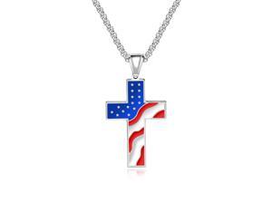 UMtrade Religious Christian Cross Necklace American USA Flag Pendant Patriotic Jewelry