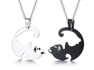 Couples Jewelry Stainless Steel Split Puzzle Cat Necklace for Boy Girl, Best Friends Friendship Pendant for His Hers,Cute Pet Animal Lover Gift for Women Men,Sisters Charms,Love Relationship Necklace