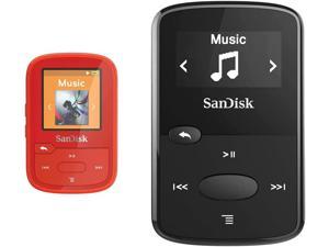 SanDisk 32GB Clip Sport Plus MP3 Player, Red - Bluetooth, LCD Screen, FM Radio - SDMX32-032G-G46R & 8GB Clip Jam MP3 Player, Black - microSD Card Slot and FM Radio - SDMX26-008G-G46K