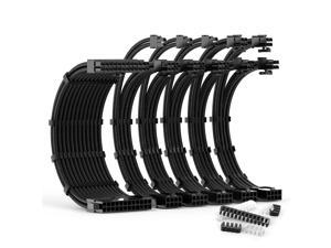 ABNO1 PSU Cable Extension Kit 30CM Length with Two Sets of Cable Combs,1x24Pin/2x8Pin(4+4)/3x8Pin(6P+2P) PC Sleeved Cable for ATX Power Supply (Black), A-11