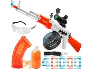 Large AKM-47 Gel Ball Blaster with Drum - Manual & Automatic Dual Mode Gel Ball Blaster with 40000 Water Beads, 200FPS, 100FT, Suitable for Adults, Age 12+, Orange