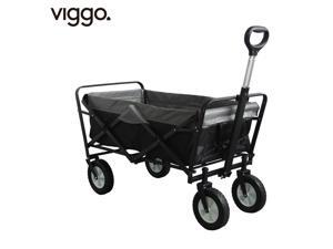 Viggo - Collapsible Folding Utility Wagon Quad Compact Outdoor Garden Camping Cart Removable Fabric Large Black And Grey Mixed