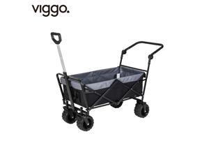 Viggo-Folding Wagon Cart with Brakes Free Standing Collapsible Utility Camping Grocery Canvas Fabric Sturdy Portable Rolling Buggies Outdoor Garden Sport Heavy Duty Large Black And Grey Mixed