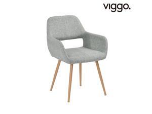 Viggo-Dining Chairs with Arm for Living Room, Fabric Mid Century Side Kitchen Chairs with Solid Painting Steel Leg for Kitchen Dining Room Bedroom Leisure Chair, Grey