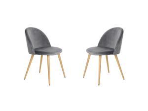 Viggo - Dining Room Chairs Kitchen Living Room Chairs Vanity Makeup Leisure Accent Upholstered Side Chairs with Soft Velvet Seat Backrest and Oak Transfer Legs, Set of 2, Grey