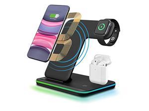 3 in 1 Wireless Charger StandCNSL Wireless 15W QI Fast Charging StationWatch  Earphones Charger Dock with LED LightCompatible with Airpods iWatch 1234iPhone 8XXRSamsung S10S9etcBlack