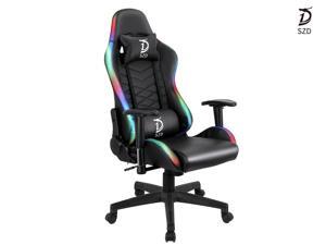 SZD RGB Gaming Chair Racing Computer Office Chair With High-Back PU Leather Executive Ergonomic Hydraulic Swivel Seat Height Adjustable with Headrest and Lumbar Support  3D Armrest (Black and white)