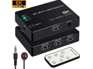 4K @120Hz 8K @60Hz HDMI 2.1 Switch 3x1, 8K 40Gbps HDMI Switch 3 in 1 Out, 8K UHD Signal Switcher, Supports HDR HDCP2.3 for Fire Stick, HDTV, PS4/5, Game Consoles with Remote Control