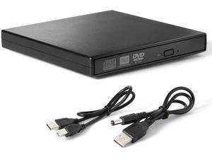 External DVD CD Drive USB2.0, UltraSlim Portable CD-RW DVD-R Combo Burner Writer Player for Laptop Notebook PC Desktop Computer, Black (Including Two Cables)