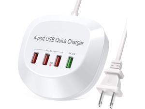 USB Charger Hub with Quick Charge 3.0, 4 USB Ports Portable Fast Charging Station for Multiple Devices, Compatible with iPhone iPad Galaxy for Home Office Nightstand Desktop, White