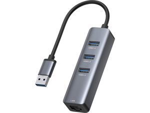 USB 3.0 to Ethernet Adapter, 3 Ports USB 3.0 Hub with 1000M RJ45 Ethernet Multiport Splitter Compatible with MacBook, Surface Pro 4/5/6, Chromebook, Laptop (Gigabit Ethernet, 3x USB 3.0 Hub)