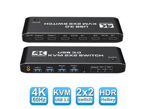 2x2 Dual Monitor HDMI KVM Switch 2 in 2 Out, 4K @60Hz 2 Port Dual Monitor USB 3.0 KVM Switch 1080P USB KVM Switcher HDMI with USB 3.0 port